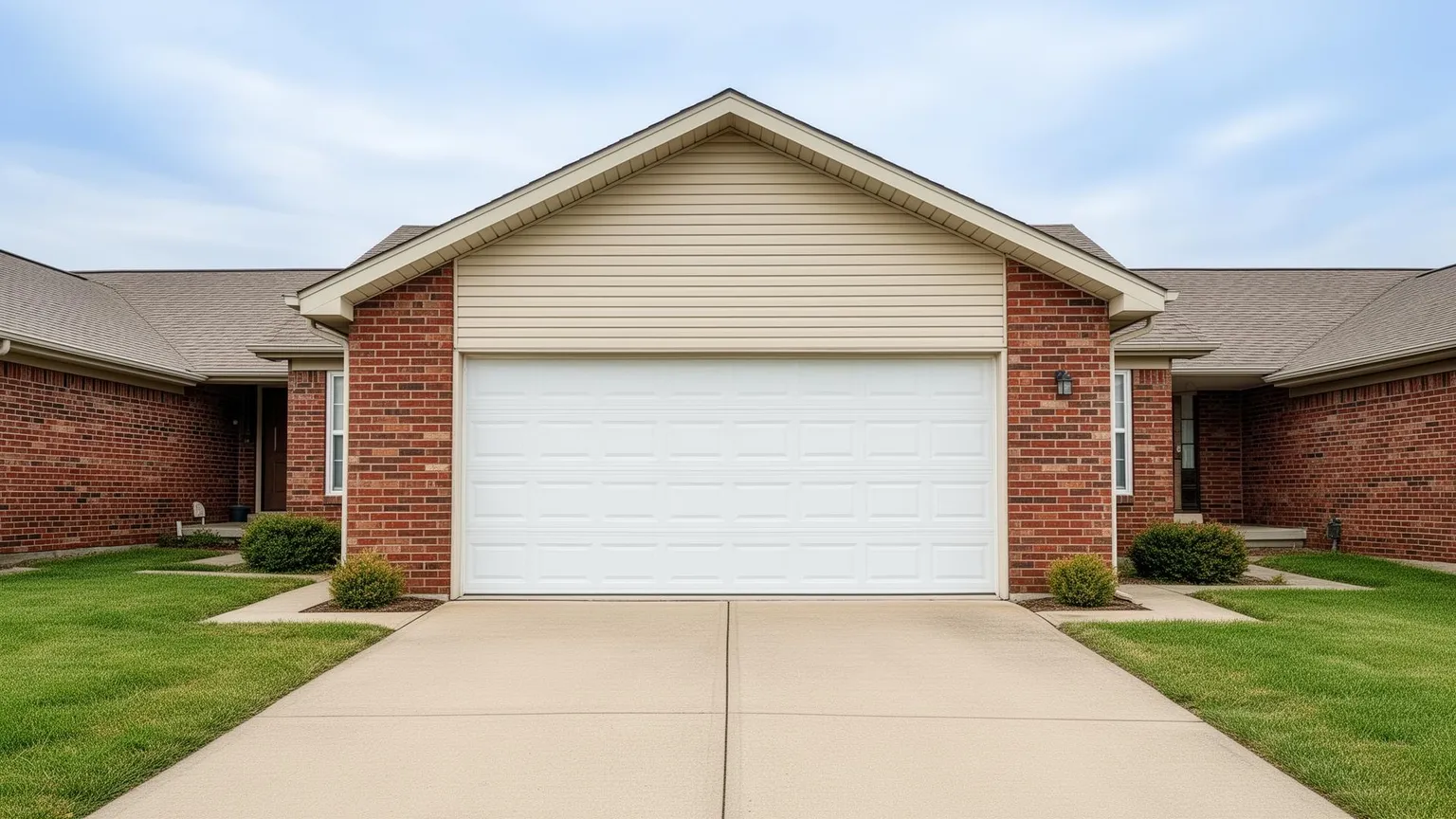 Garage door technician repairing a residential sectional garage door in Topeka, Kansas